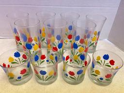 Set of 11 Libbey Jubilee Tulips Drinking Glasses