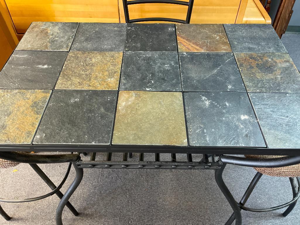 Tall Metal / Tile Outdoor Table and 3 Chairs