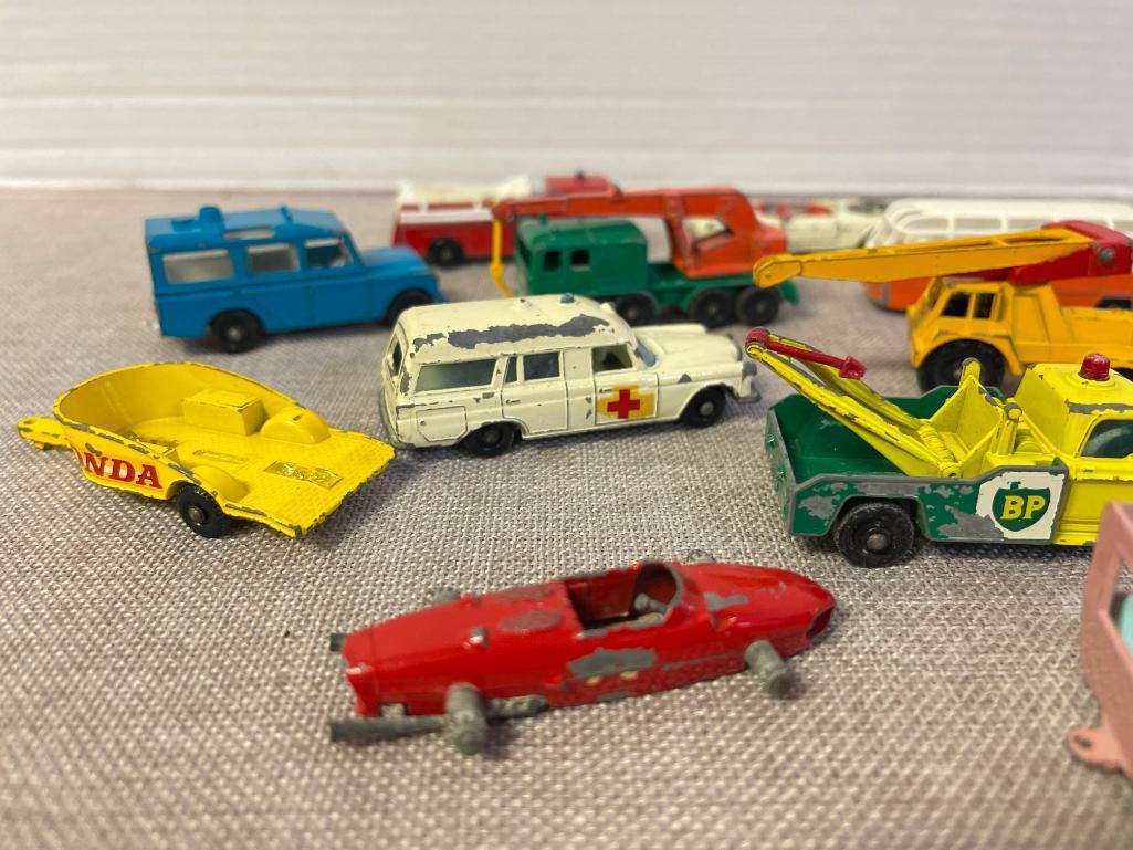 Group of 15 Vintage Lensey Matchbox Cars and Trailers