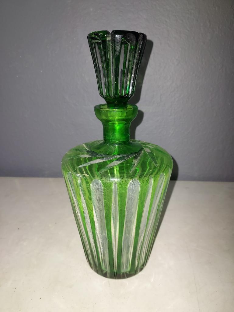 Green Cut Crystal Decanter