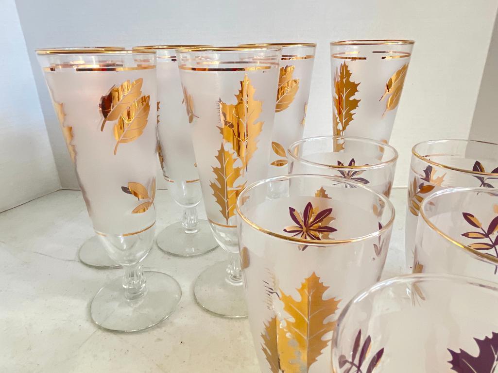 Group of Vintage Libby Golden Leaf Glasses