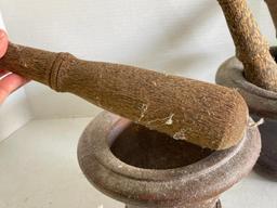 Pair of Stoneware Mortar and Wooden Pestle