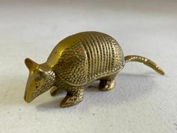 Vintage Brass Armadillo and Wooden Mouse Pen Holder