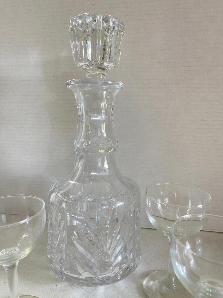 Vintage Glass Decanter and 4 Glasses