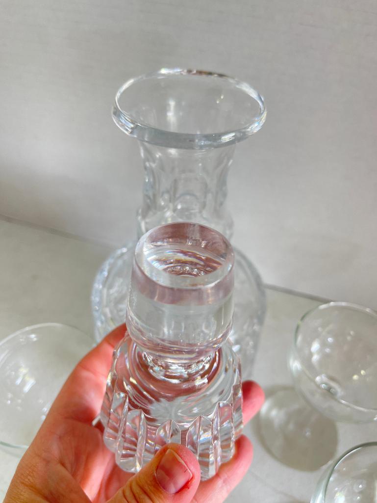 Vintage Glass Decanter and 4 Glasses