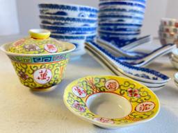 Mixed Set of Asian Bowls and Soup Spoons