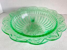 Vintage Green Glass Serving Bowl
