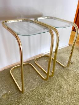 Pair of Brass and Glass Top End Tables
