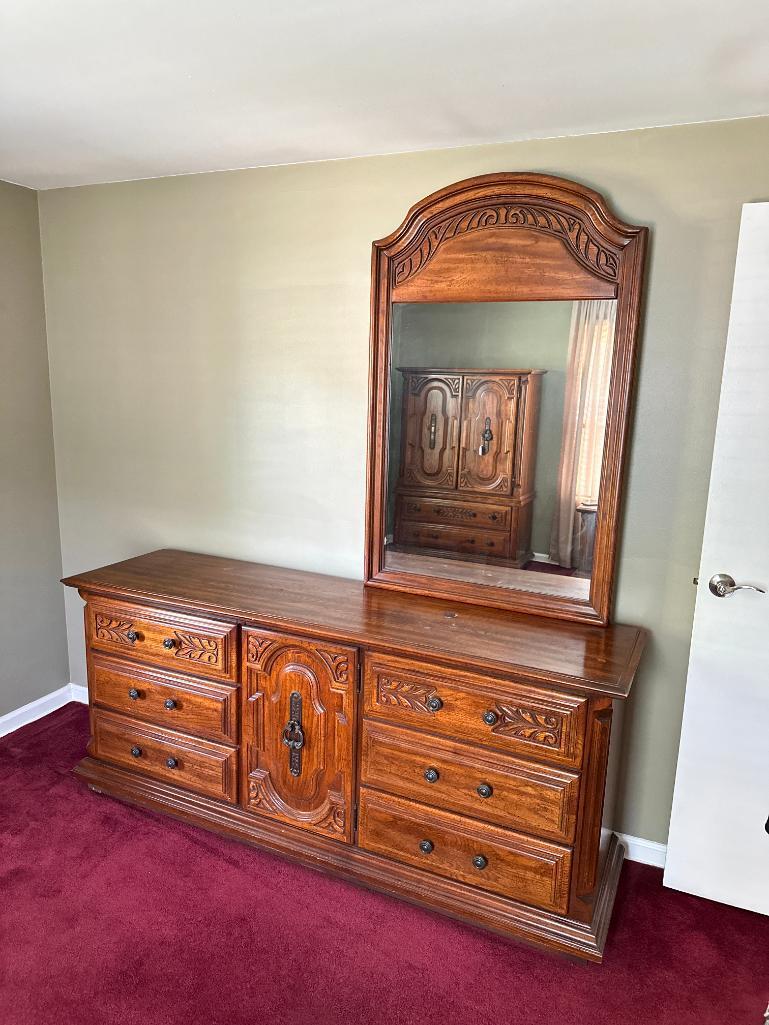 Vintage Oak Triple Dresser w/Mirror