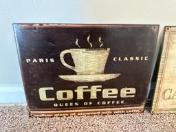 Pair of Small Metal Coffee Signs