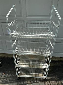 White Metal Rolling Rack on Wheels