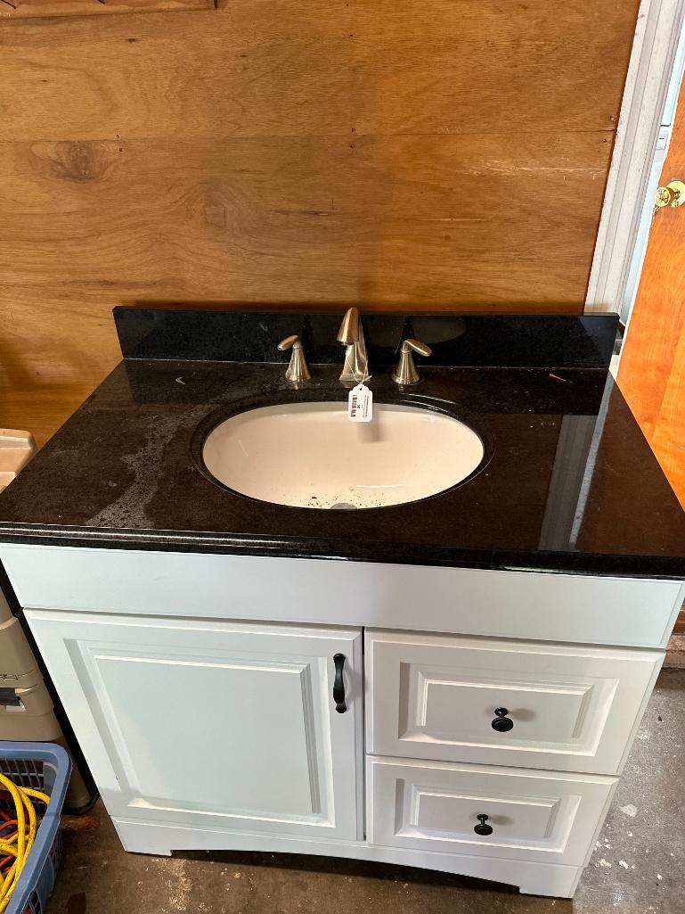 Used Bathroom Vanity Sink, Faucet, Scale and Mirror