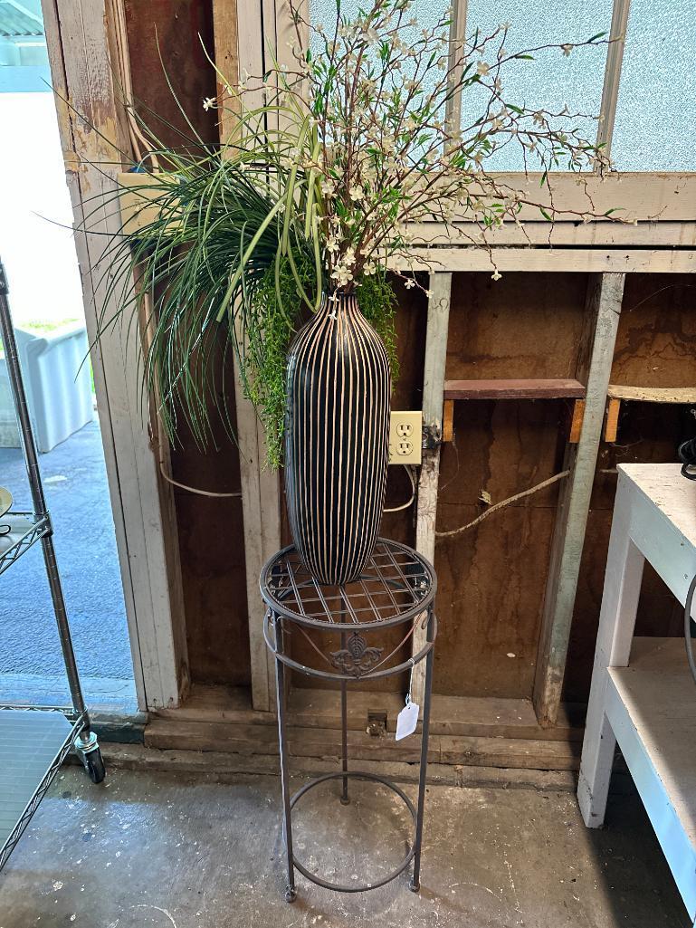Metal Plant Stand with Pottery Planter and Faux Greenery