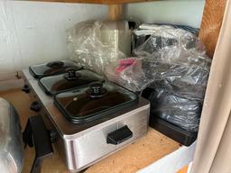 Shelf Lot of Counter Top Kitchen Appliances and Plastic Ware