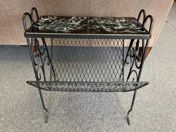 Vintage Wire Magazine Rack with Tile Top