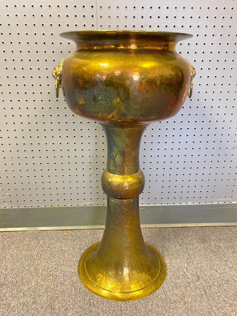 Vintage Hammered Brass Pedestal Jardiniere