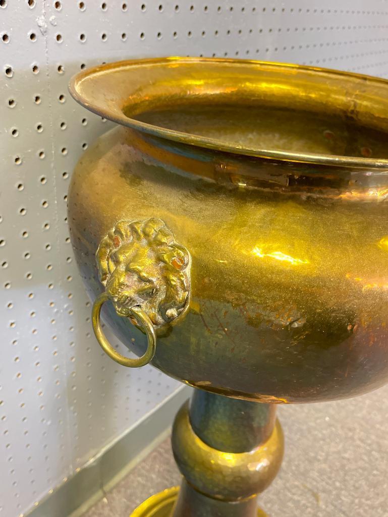 Vintage Hammered Brass Pedestal Jardiniere