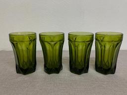 Group of 4 Green Glass Drinking Glasses