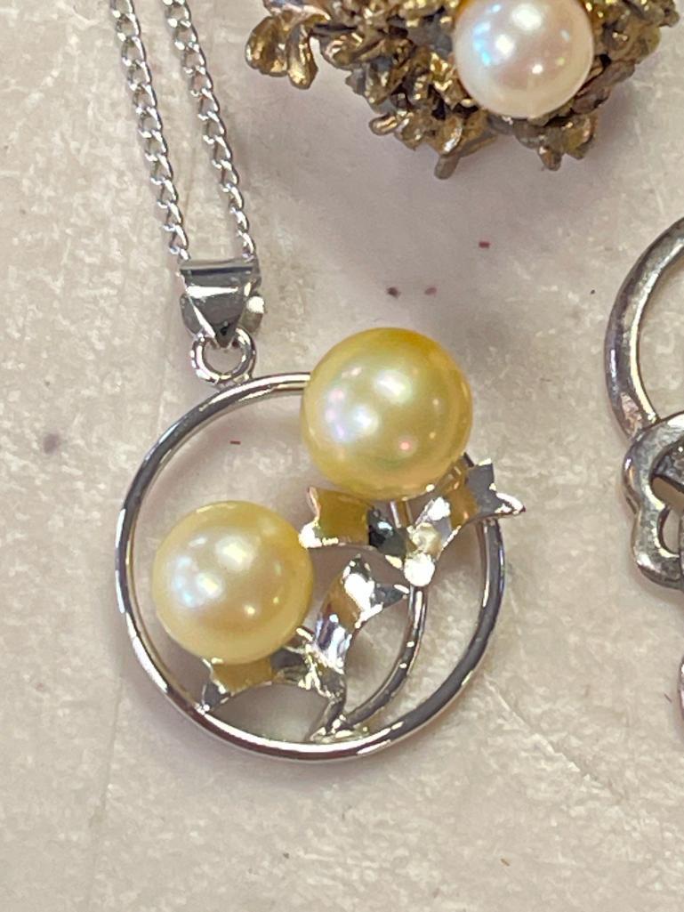Sterling Silver Pearl Ring and Pearl Pendant Necklace