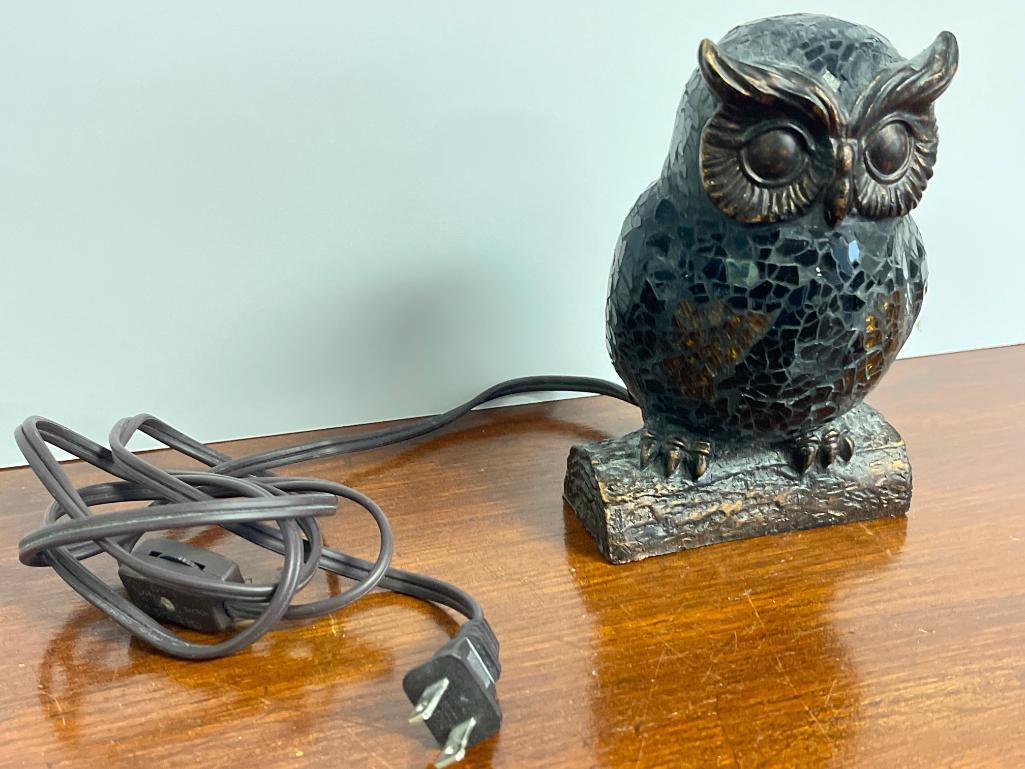 Vintage Mosaic Glass Owl Lamp