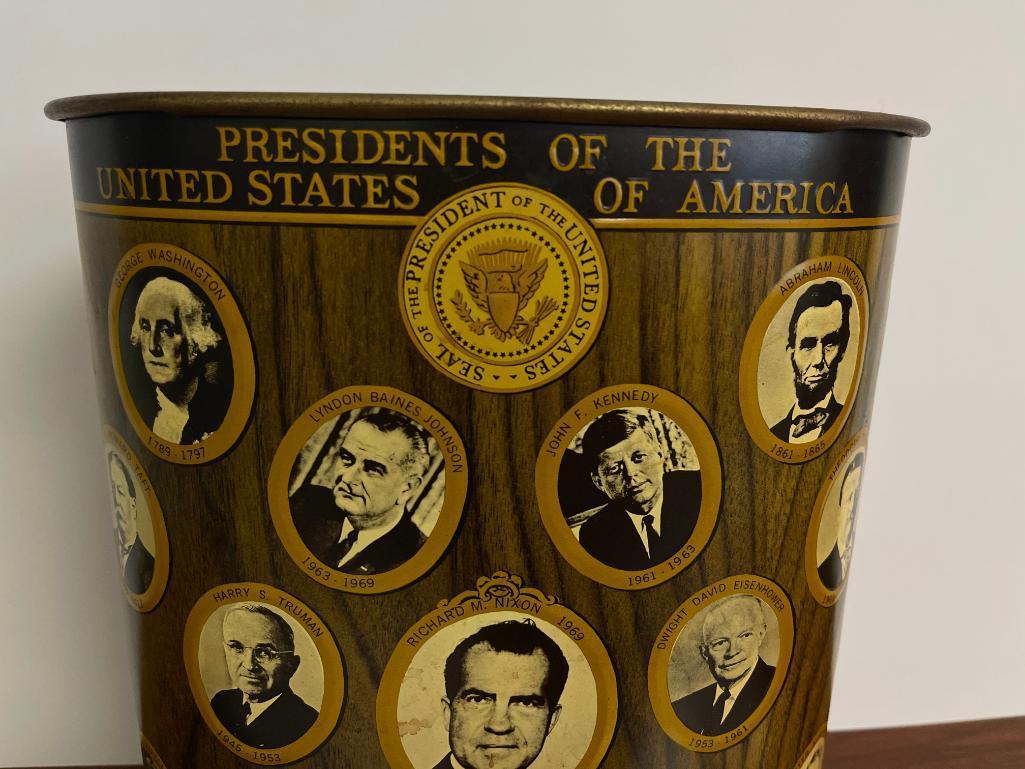 Vintage Metal Presidential Trash Can
