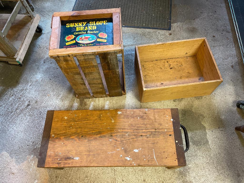 Three Piece Lot Incl Hand Made Work Bench and Two Crates