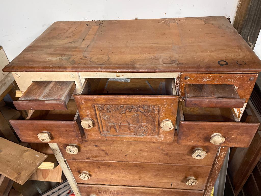 Antique Hand Made Chest of Drawers w/Hand Carved Detail and Dovetail Design