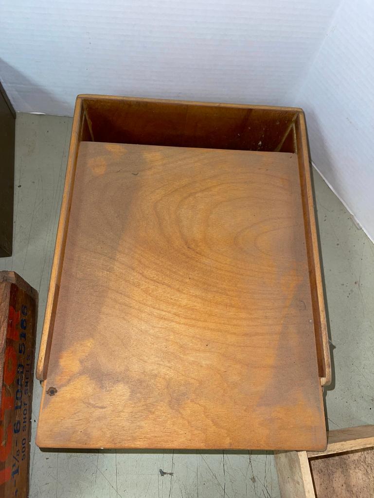 Group of Misc Wood Boxes and Metal Cash Box (No Key)