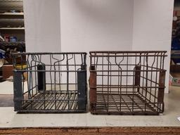 Two Vintage Metal Milk Crates