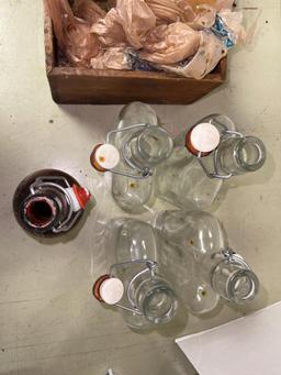 Wooden Crate w/Five Glass Liquor Bottles
