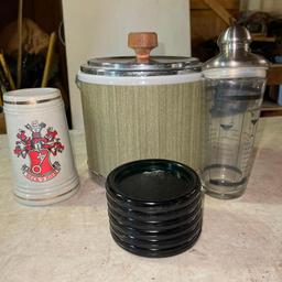 Misc Treasure Lot Incl Ice Bucket, Cocktail Shaker and More