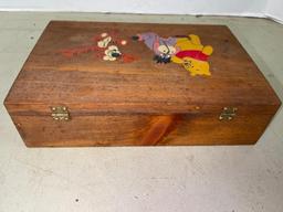 Hand Made Hinged Wood Box w/Painted Winnie The Pooh Characters on the Top