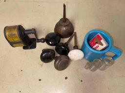 Misc Treasure Lot Incl Vintage Oil Can, Porcelain Door Knobs and More