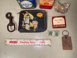 Misc Treasure Lot Incl Hop a Long Cassidy Wallet and Antique Oil Cans by Shell and More