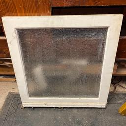 Vintage Wood Framed Pressed Glass Window w/Hinges and Latch