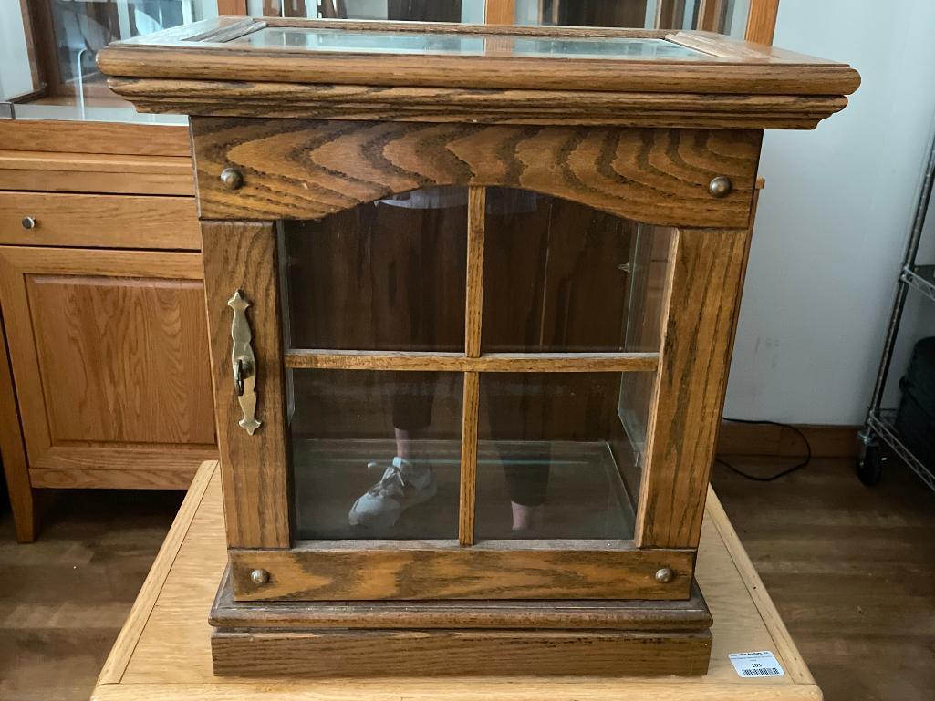 Vintage Wooden Lighted End Table with Glass Shelf