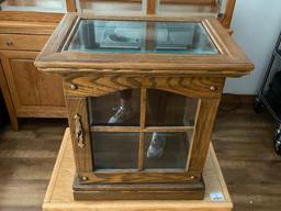 Vintage Wooden Lighted End Table with Glass Shelf