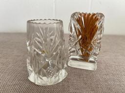 Group of 2 Vintage Glass Tooth Pick Holders