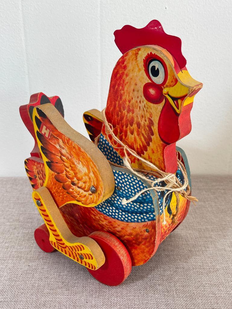 Vintage Fisher Price Katy Kackler The Red Hen Hy-Line Chicks Pull Toy