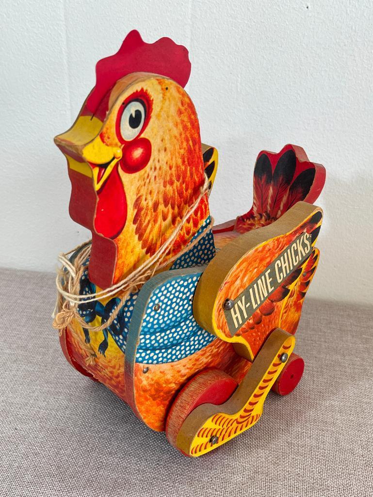 Vintage Fisher Price Katy Kackler The Red Hen Hy-Line Chicks Pull Toy