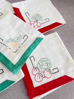 Set of 7 Vintage Large Vegetable Tea Towels