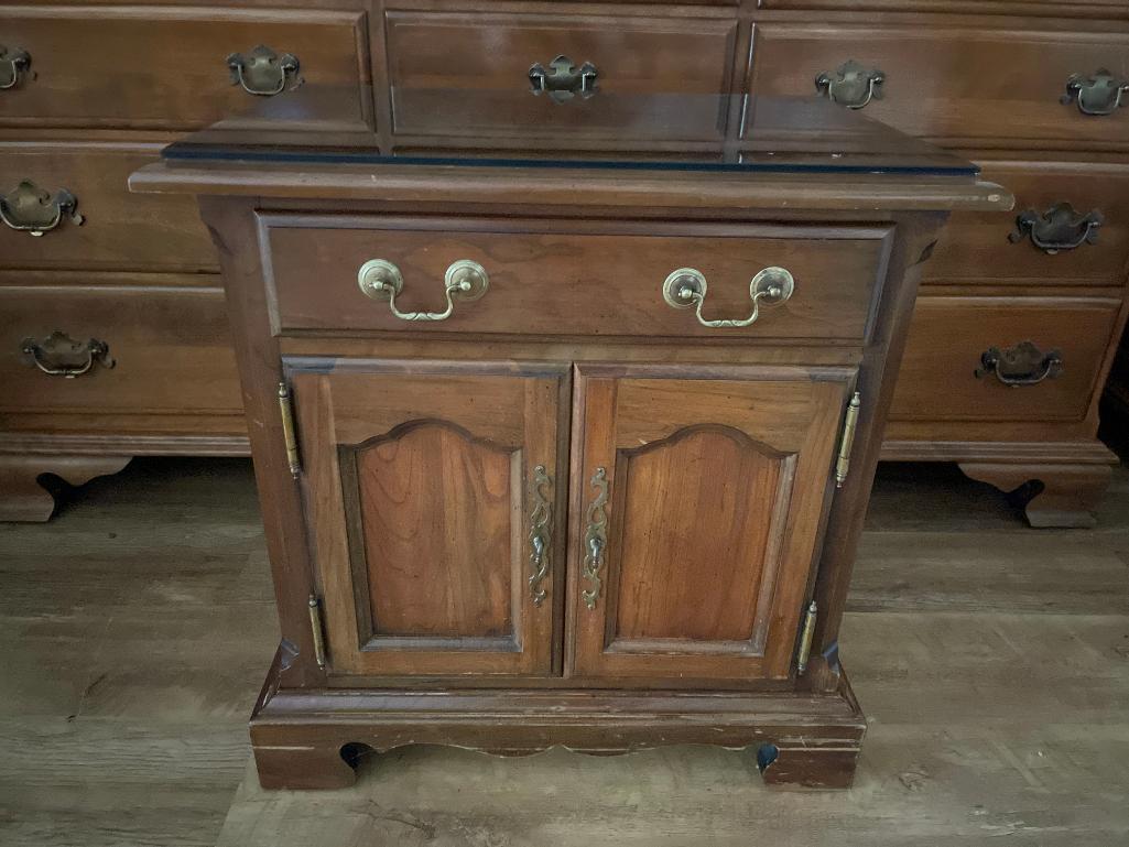 Vintage Wooden Pennsylvania House Night Stand with Glass Top