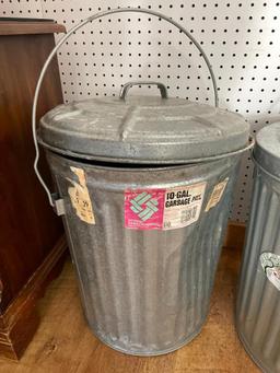 Pair of 10 Gallon Metal Trash Cans