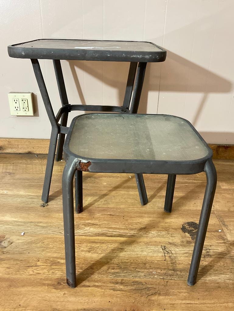 Pair of Outdoor Metal and Glass Top Tables