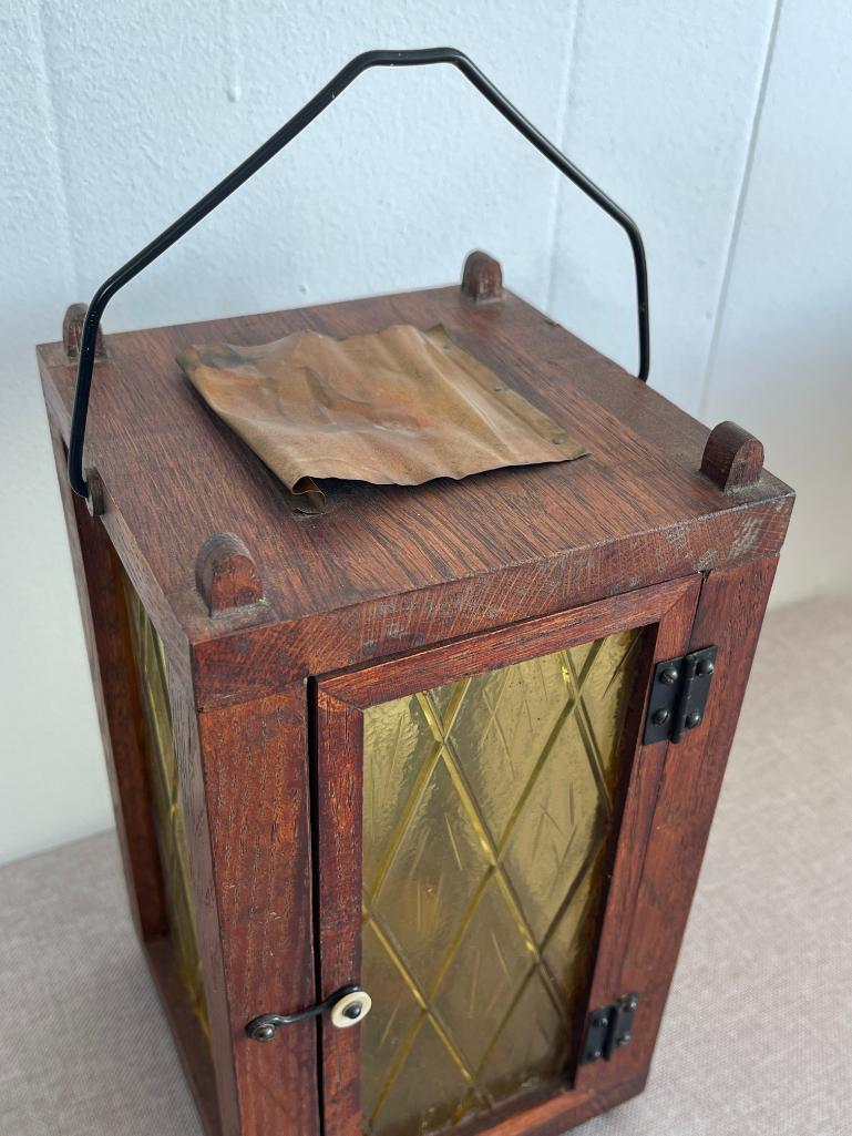 Vintage Wooden Candle Holder with Glass Sides