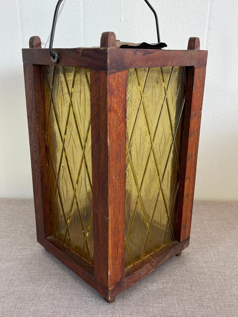 Vintage Wooden Candle Holder with Glass Sides