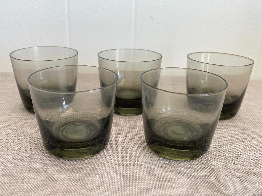 Set of 5 Vintage Smoky Glass Juice Glasses