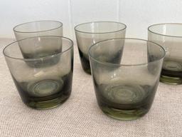 Set of 5 Vintage Smoky Glass Juice Glasses