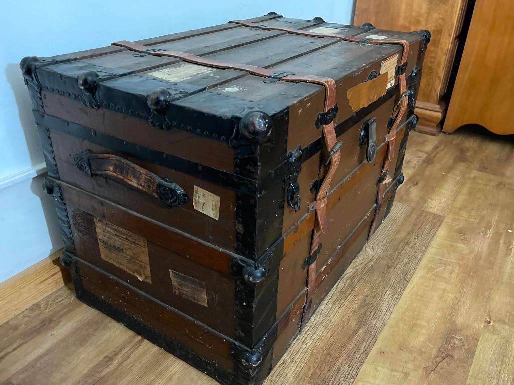 Vintage Flat Top Steamer Trunk