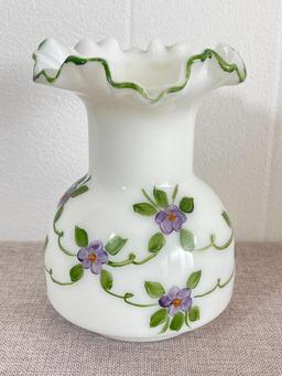 Vintage Hand Painted Milk Glass Vase